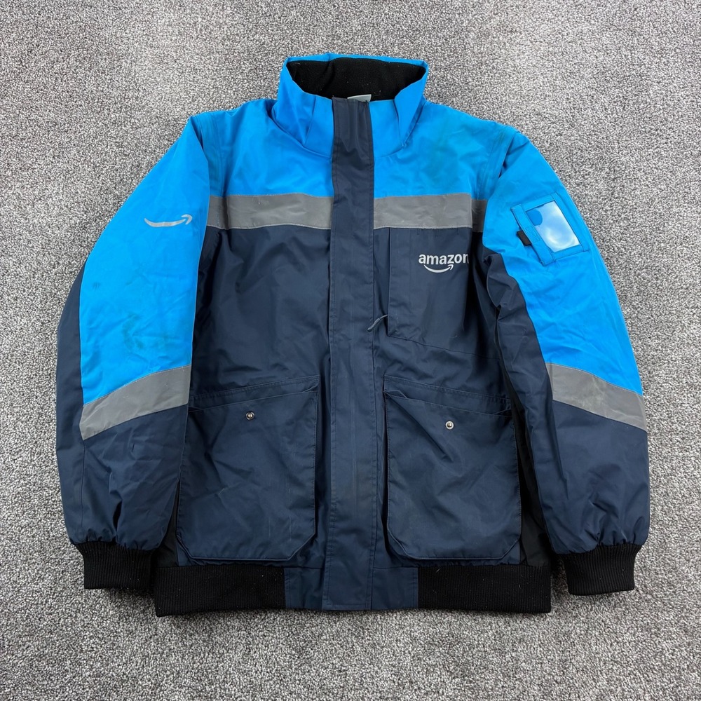 Amazon Delivery Driver Jacket Mens M Blue Gray Reflective Uniform Parka